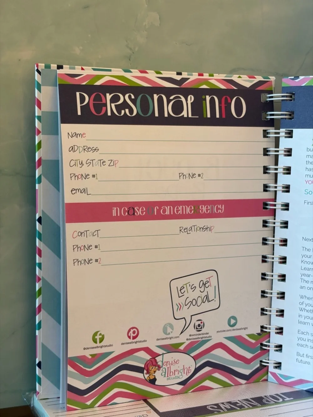 Budget Binder Spiral Notebook - Pink Green Blue Chevron